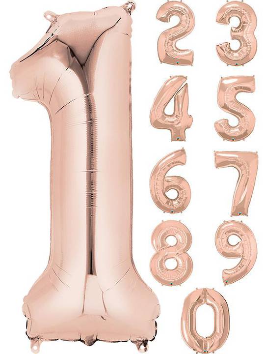 ROSE GOLD XL (86cm) Foil Number Balloons, with helium